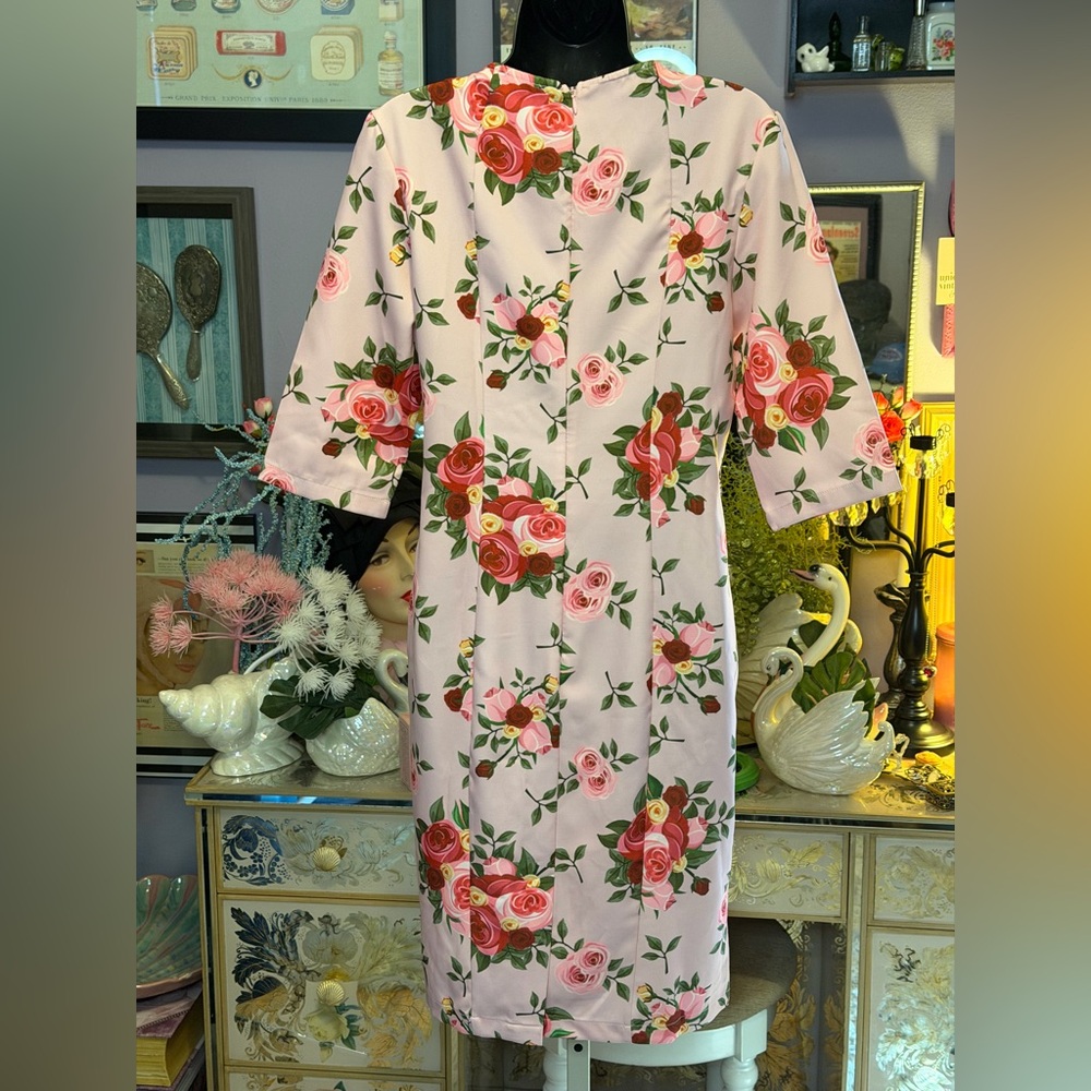 Vintage Rose Pencil Dress Pale Pink floral New - Picture 2 of 11